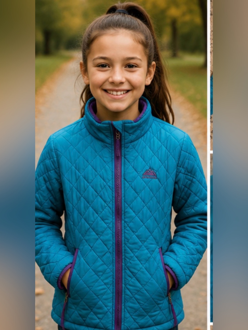 Snozu Teal Quilted Puffer Jacket with Purple Trim